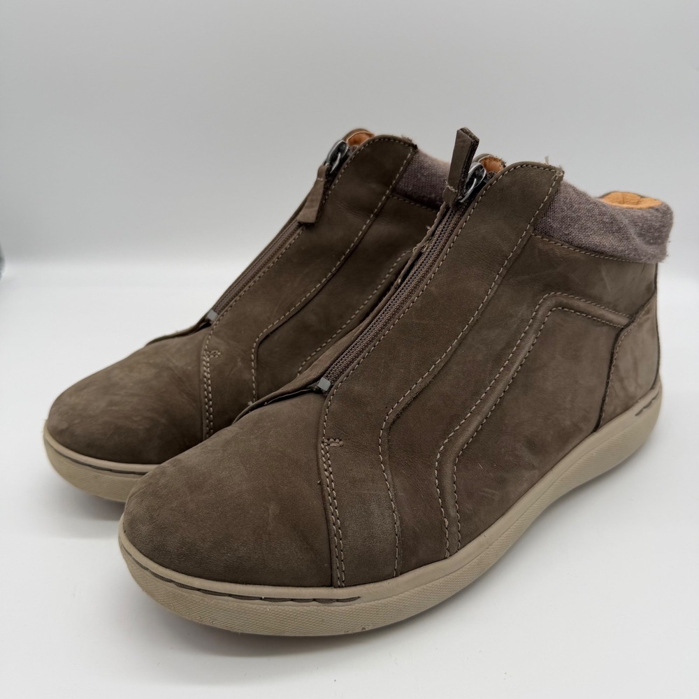 Clarks Nalle Lo Zip‎ Dark Brown Taupe Nubuck Leather Ankle Boots Sneakers 9
